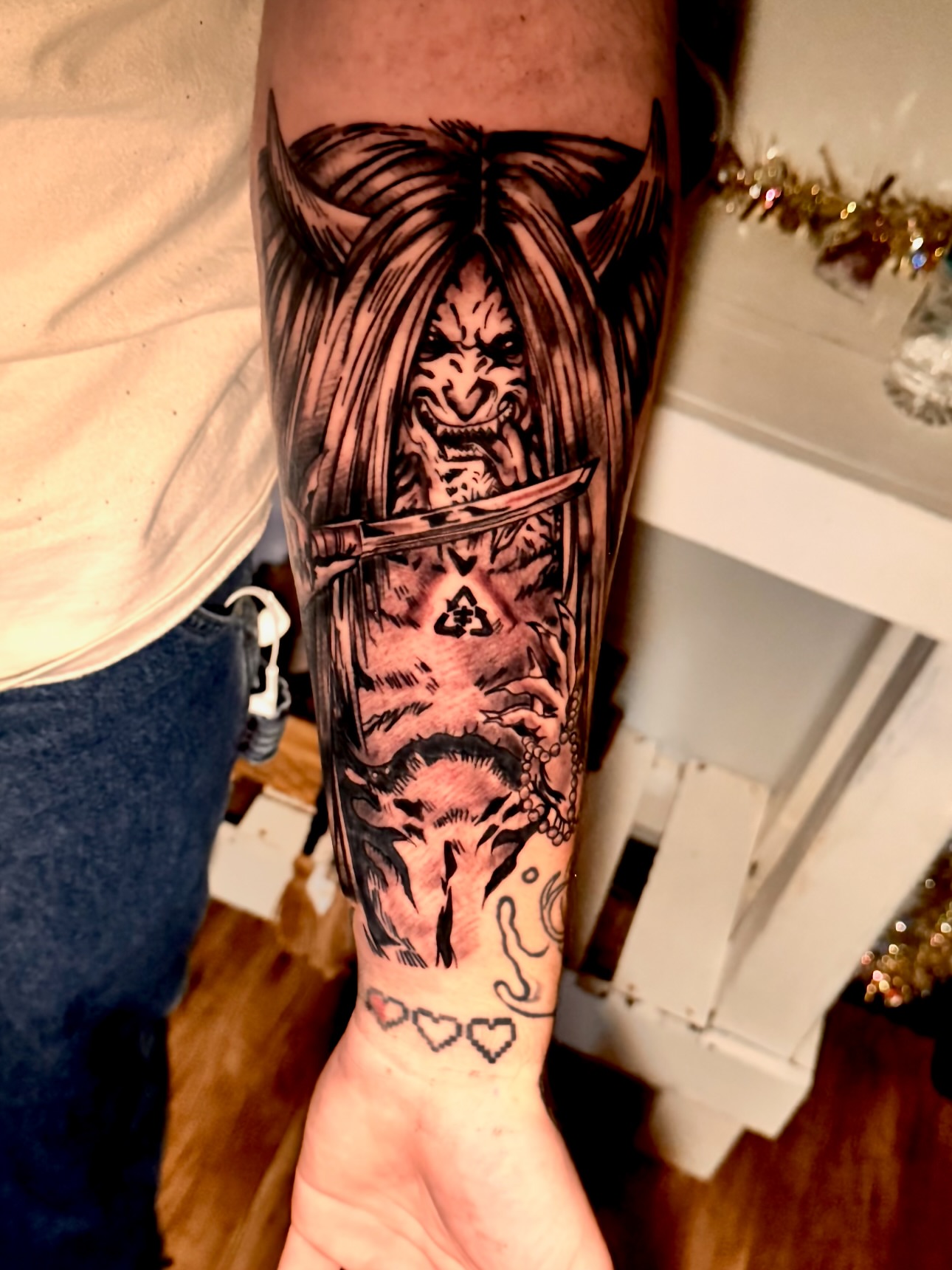 Demon warrior dark realism tattoo on the forearm by Tampa tattoo artist
