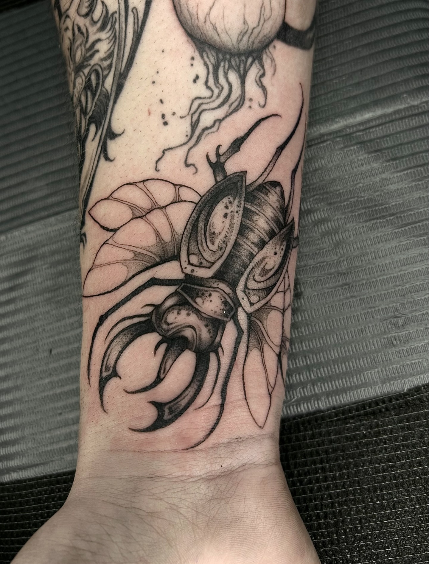 Tattoo by @thecursedmagus — black_and_grey