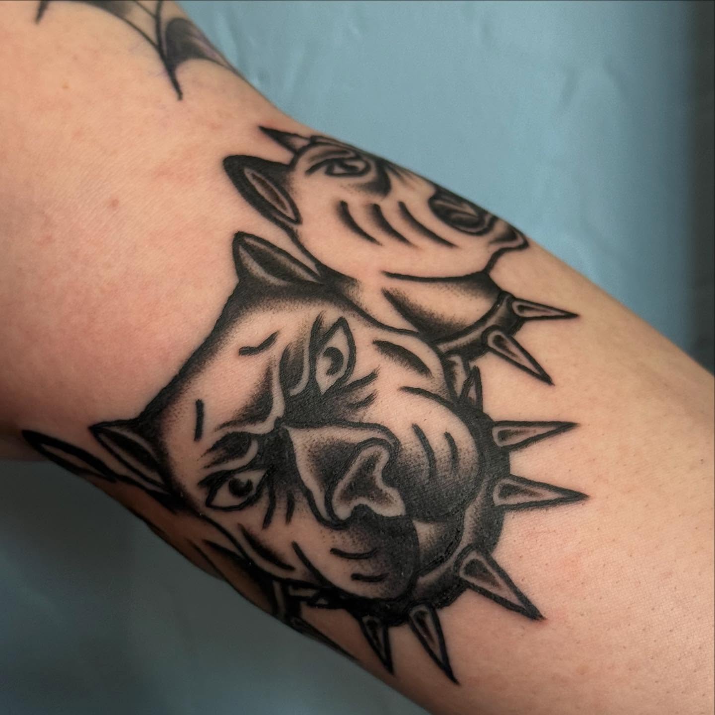 Wolf heads black and grey tattoo on the forearm by ✮KAT✮
