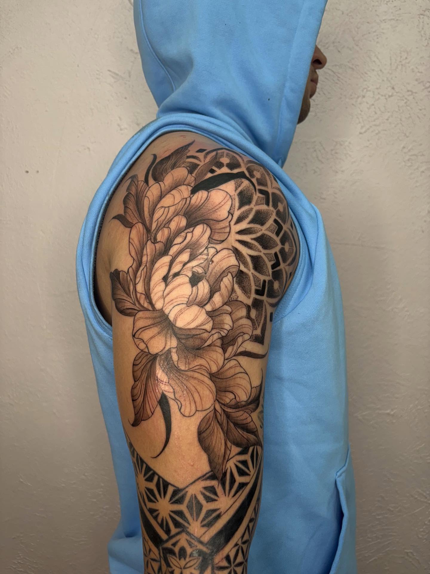 Tattoo by @inkbyjackie_ β black_and_grey, geometric