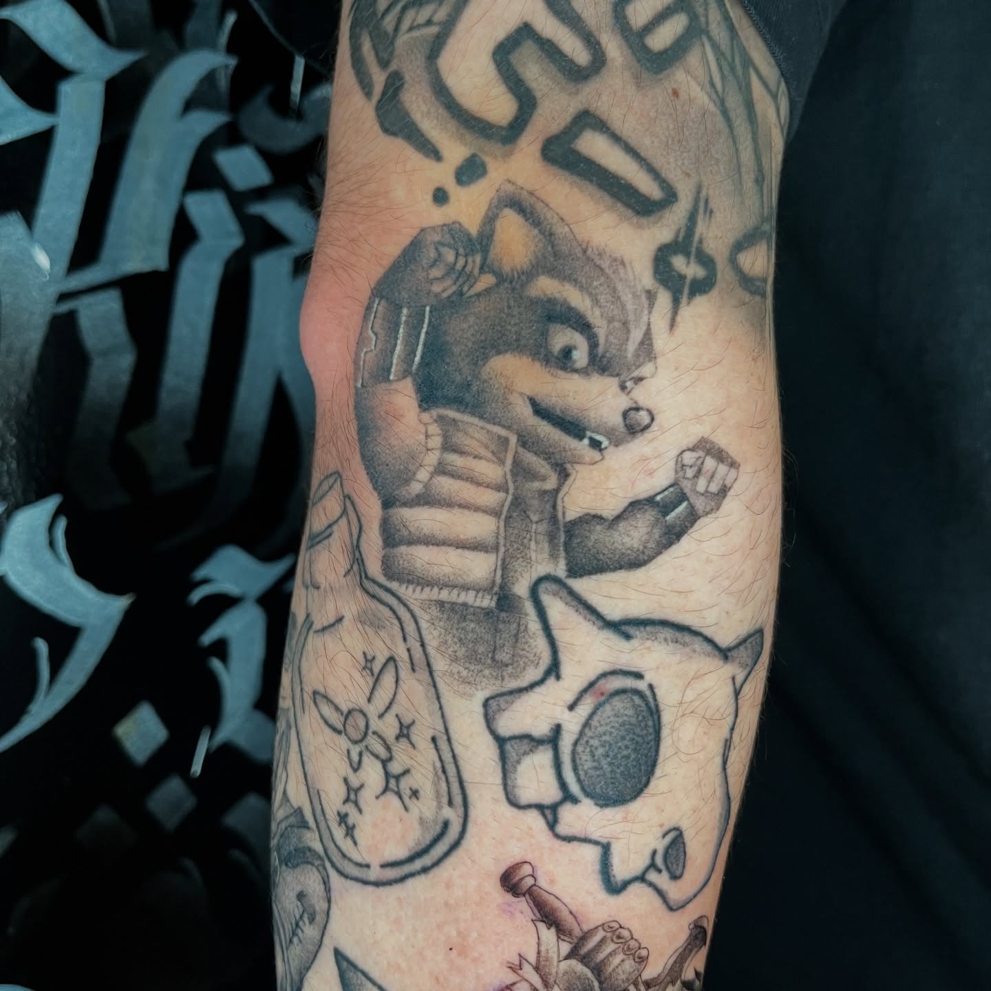 Chibi character black and grey tattoo on the forearm by soph ଘ(੭ˊᵕˋ)੭