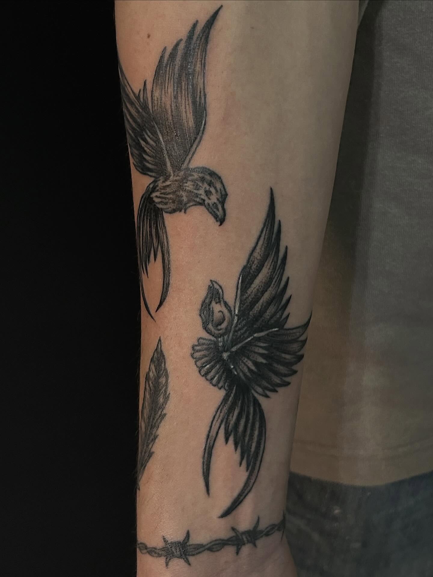 Tattoo by @diamondphoenix_ — dotwork, black_and_grey