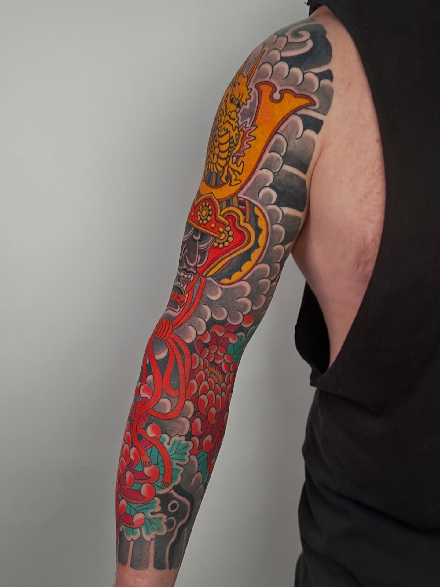 Dragon and waves japanese irezumi tattoo on the forearm by Forrest Henderson 森