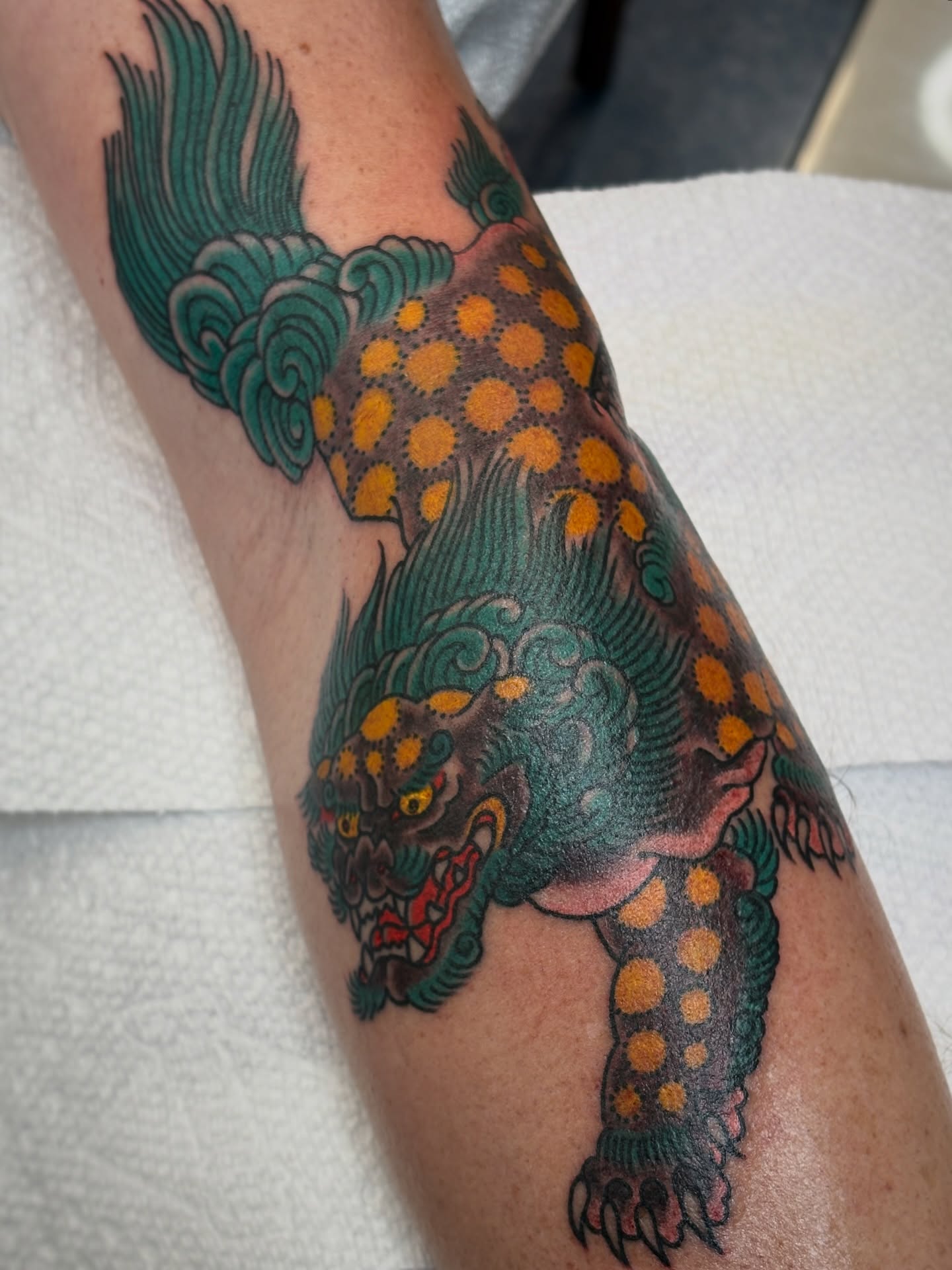 Dotwork dragon dotwork tattoo on the forearm by Carlos Gonzalez Tattoo, Dallas, Texas