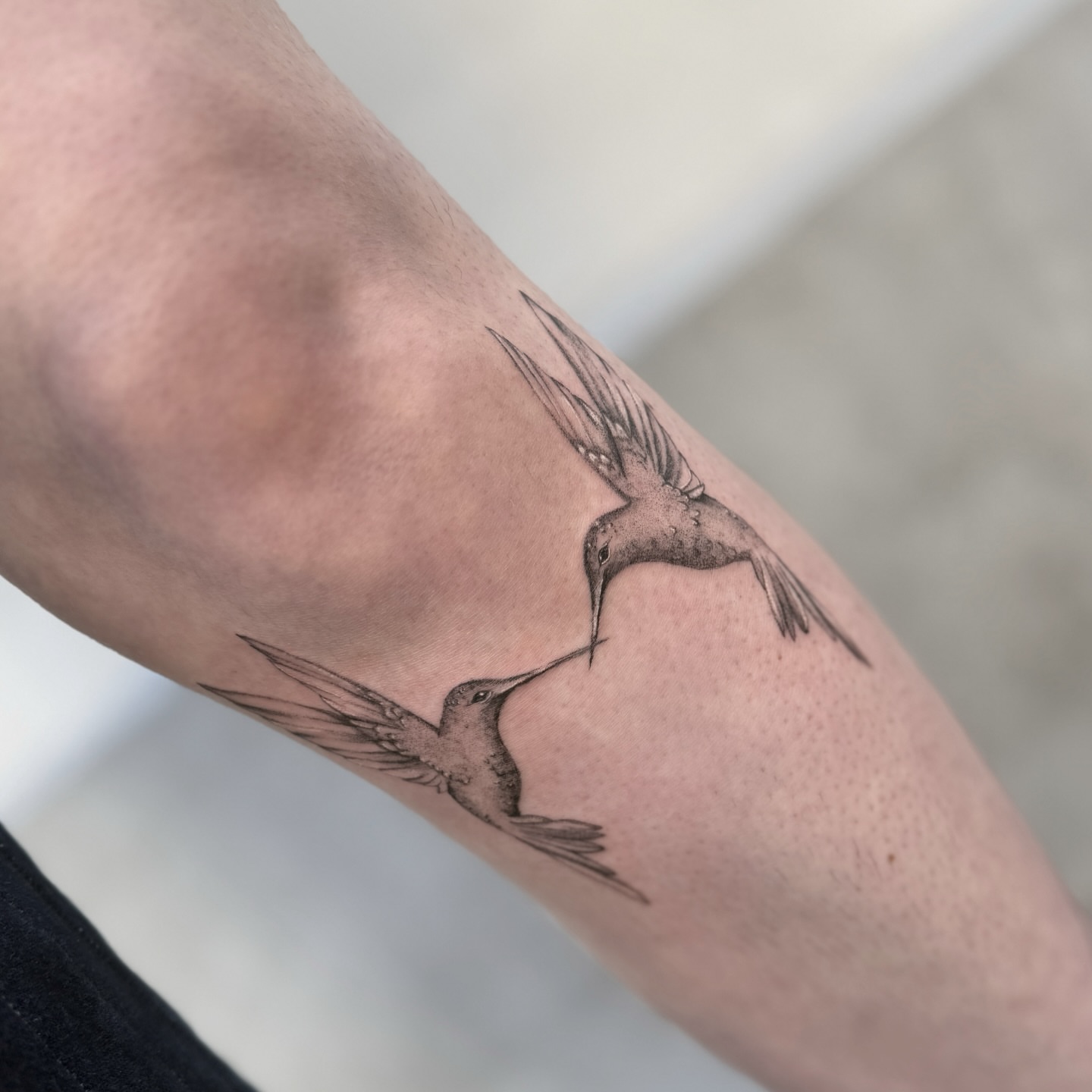 Hummingbirds realism tattoo on the forearm by Raleigh tattoo artist, Raleigh, North Carolina