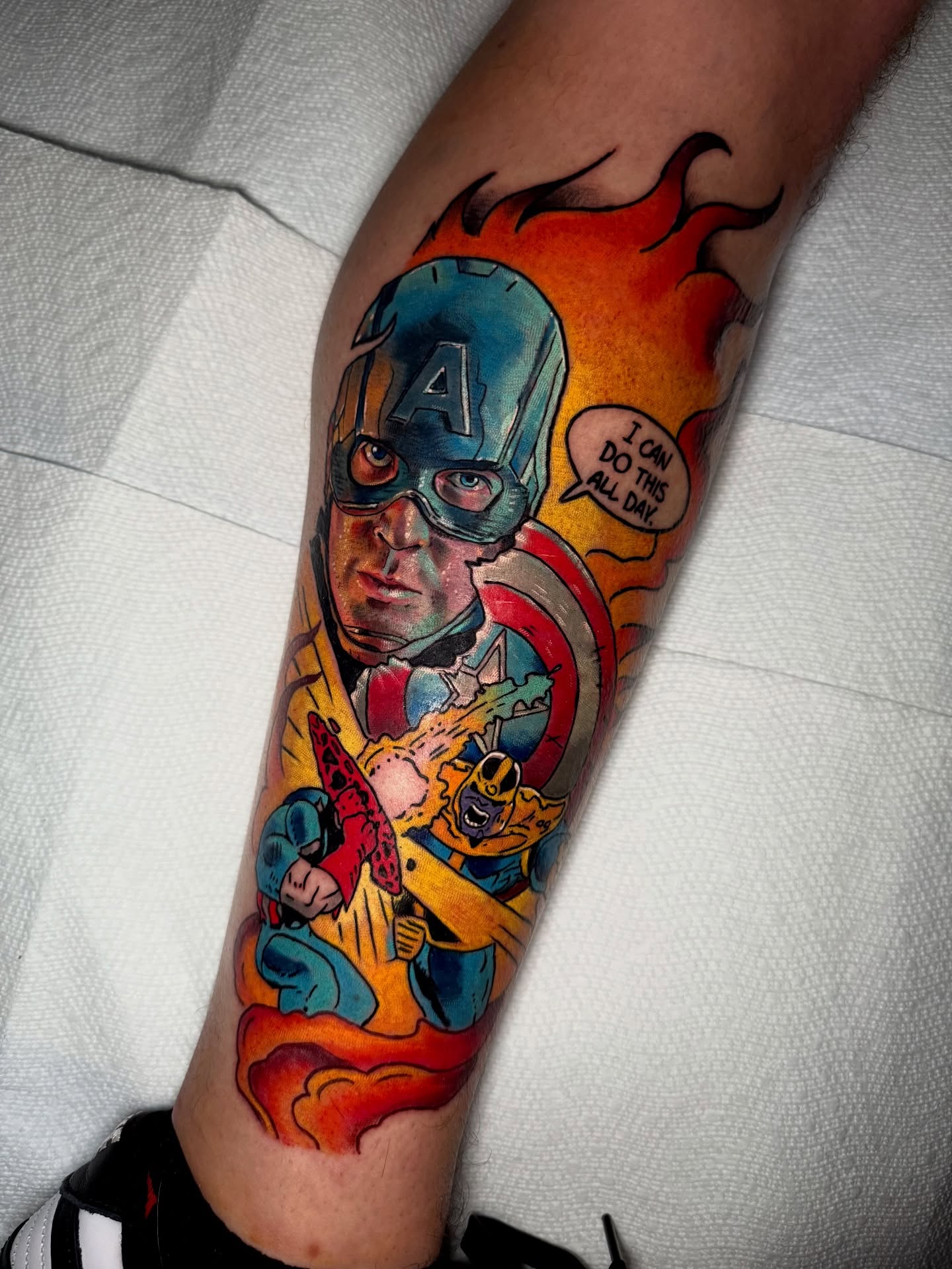 Captain America realism tattoo on the forearm by Paul Endres Jr