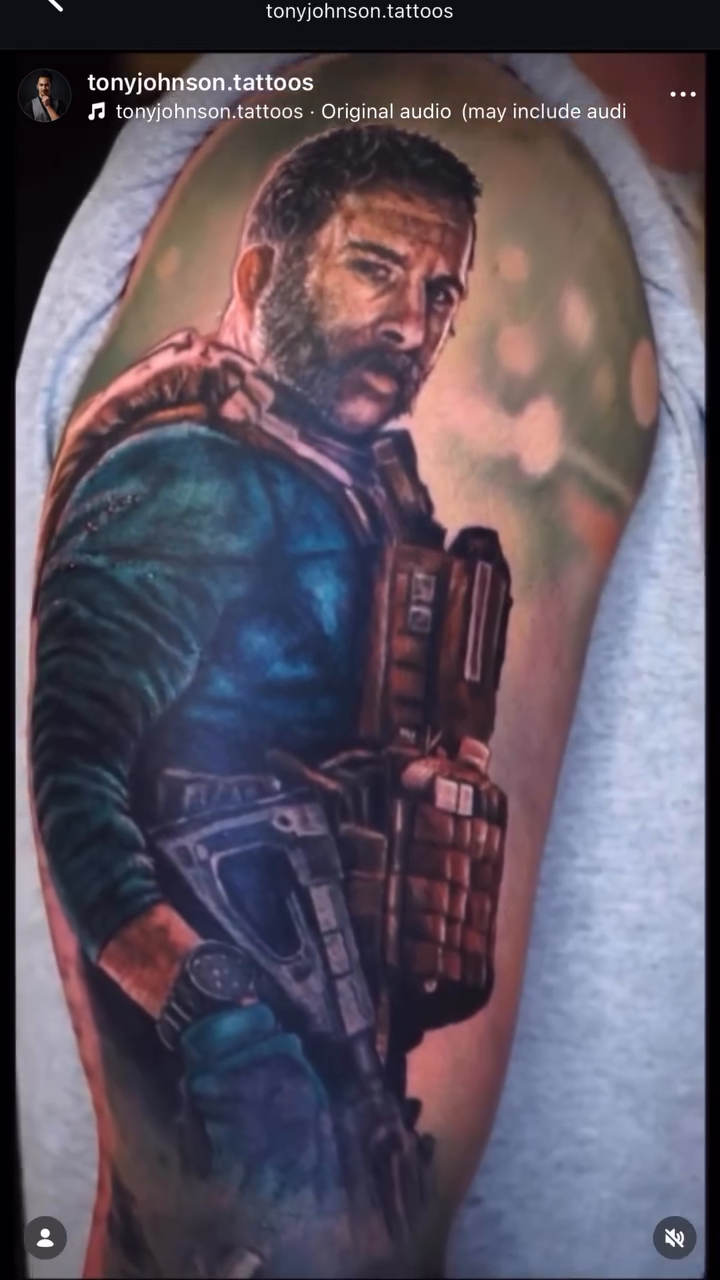 Captain Price from Call of Duty realism tattoo by Tony Johnson - Tattoo Artist, Huntsville, Alabama