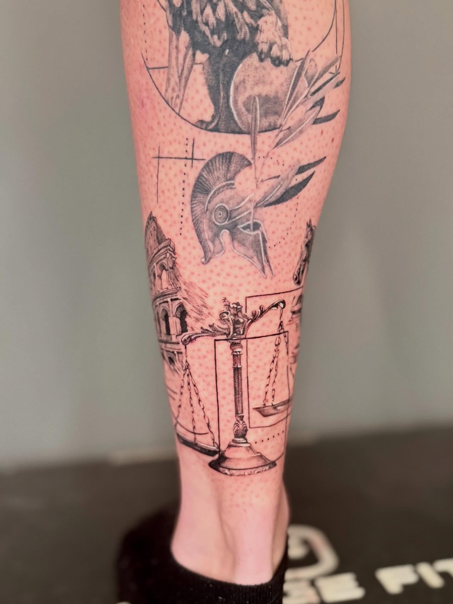 Ancient symbols dotwork tattoo on the forearm by Amber Starr, Midvale, Utah
