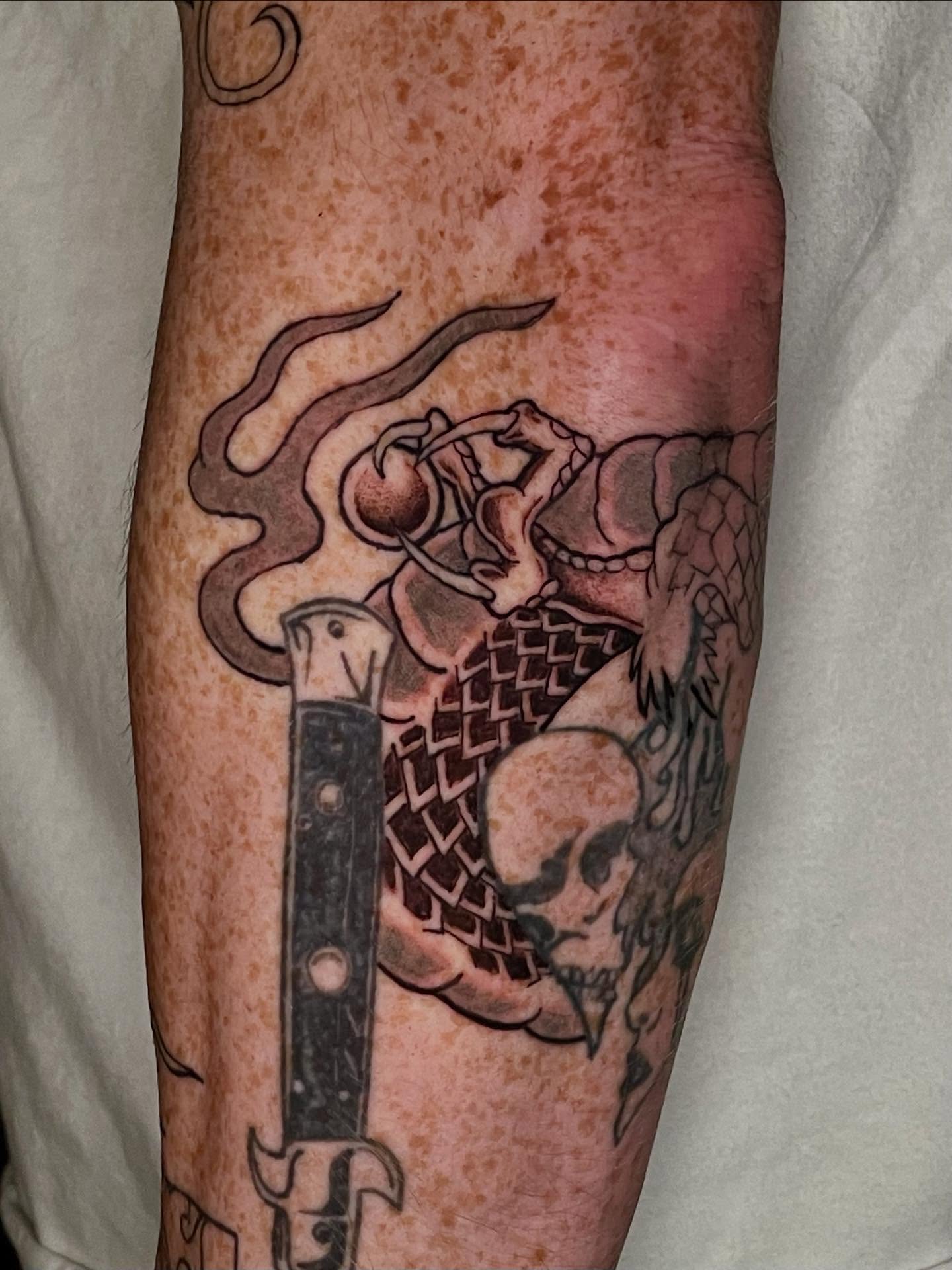 Smoking skeleton black and grey tattoo on the forearm by ๐ท๐ซKevan๐๐ท