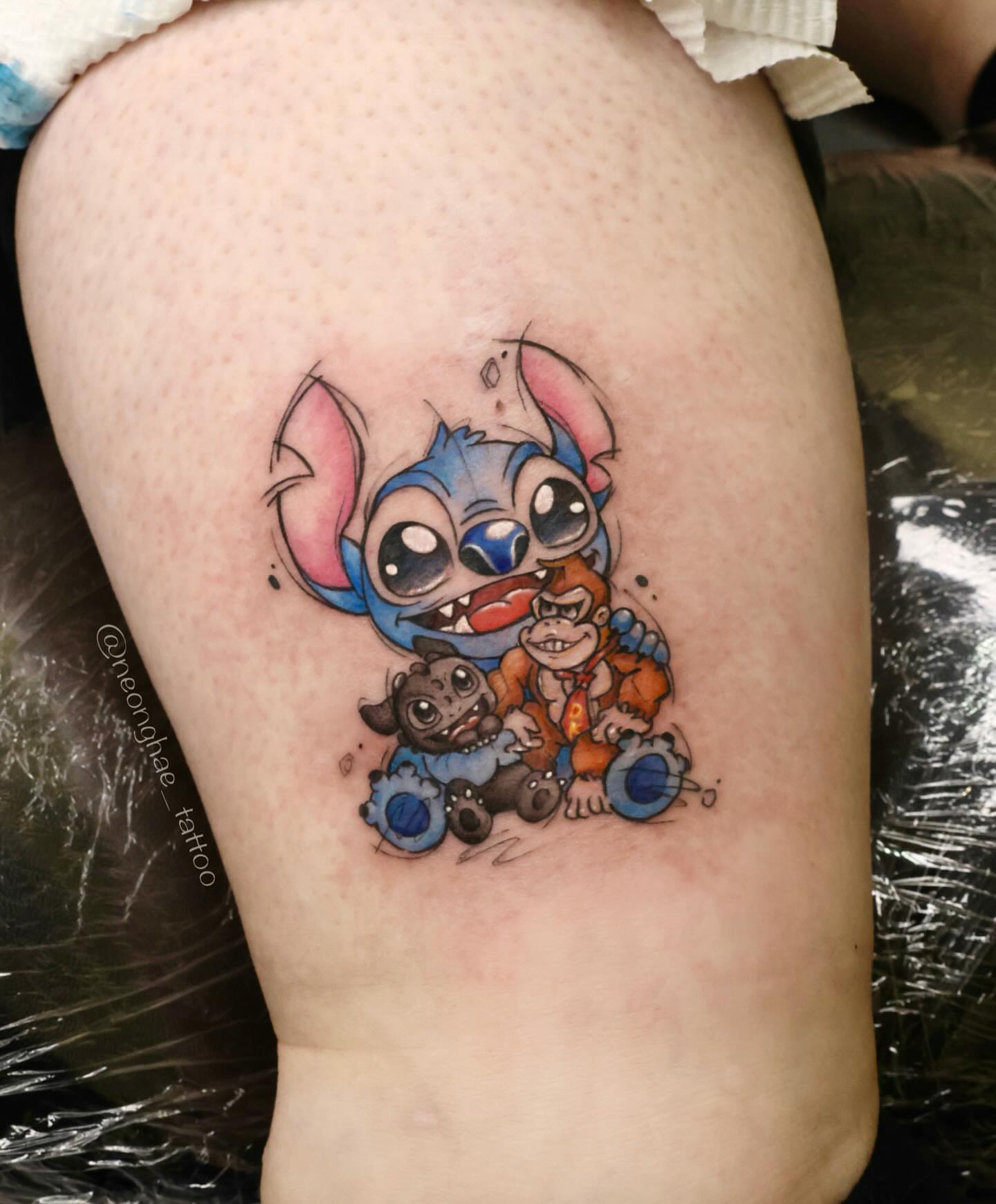 Tattoo by @neonghae_tattoo — dotwork, anime