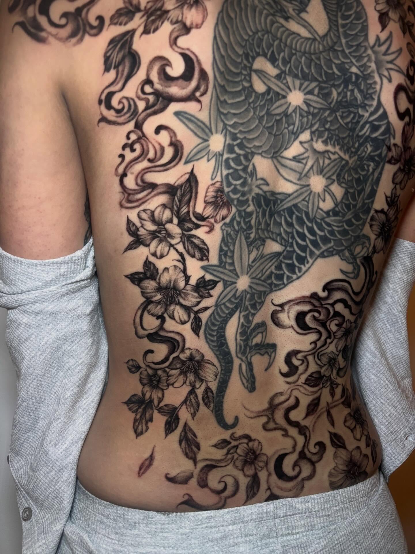 Koi fish and floral japanese irezumi tattoo on the ribs by l i z ✶