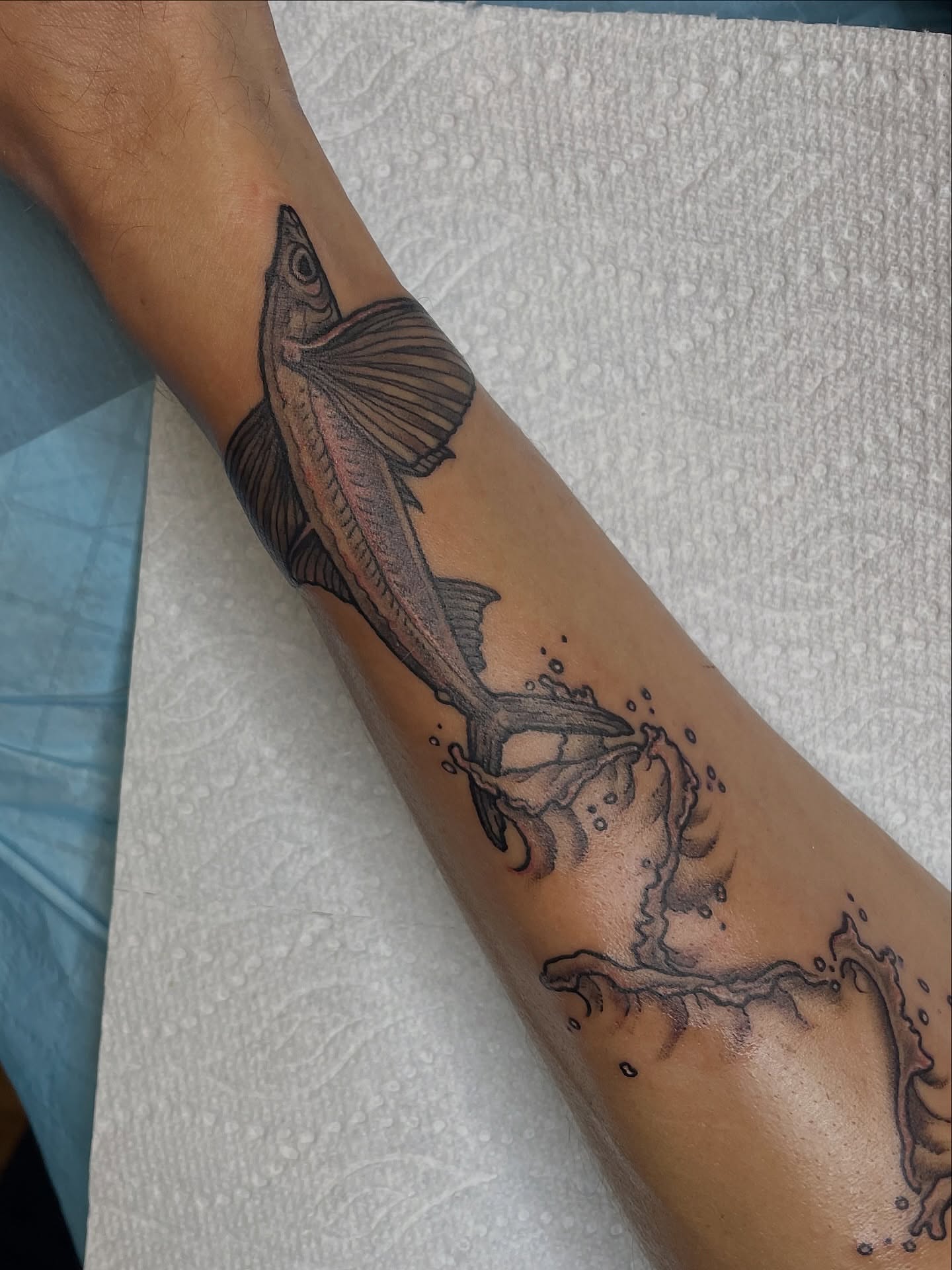 Fish black and grey tattoo on the forearm by πΌπ
ππΎπππππ