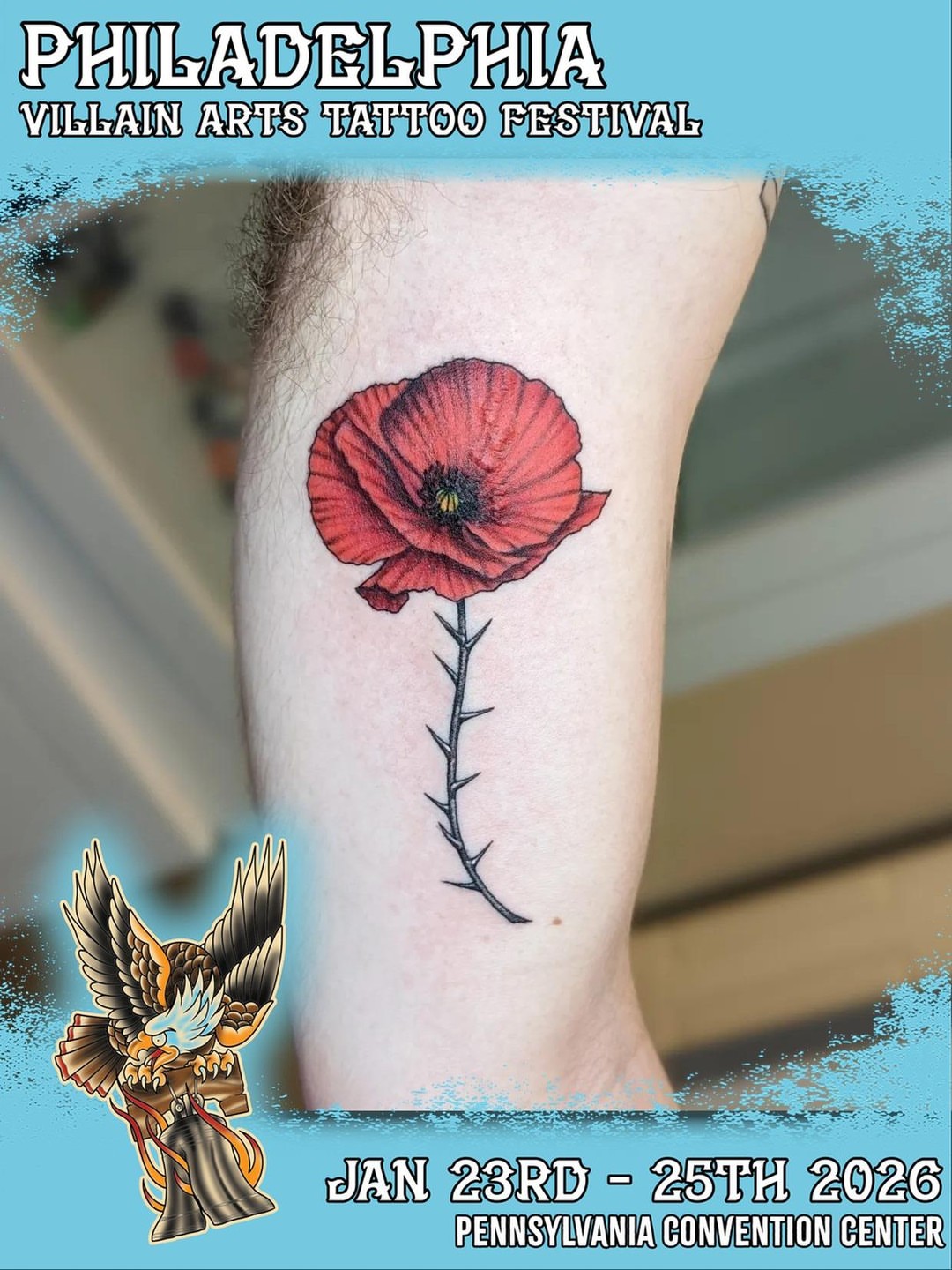 Red poppy realism tattoo on the forearm by Lorelei