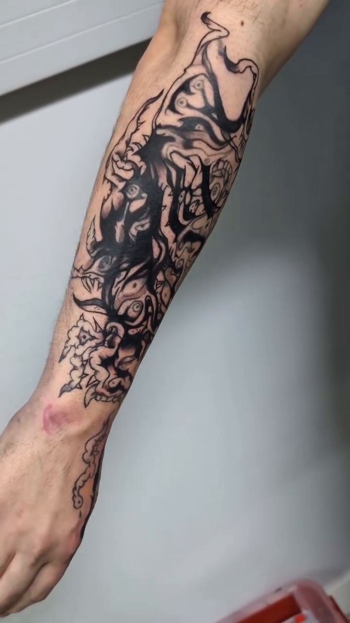 Tattoo by @poked.protein — dark_realism, blackwork