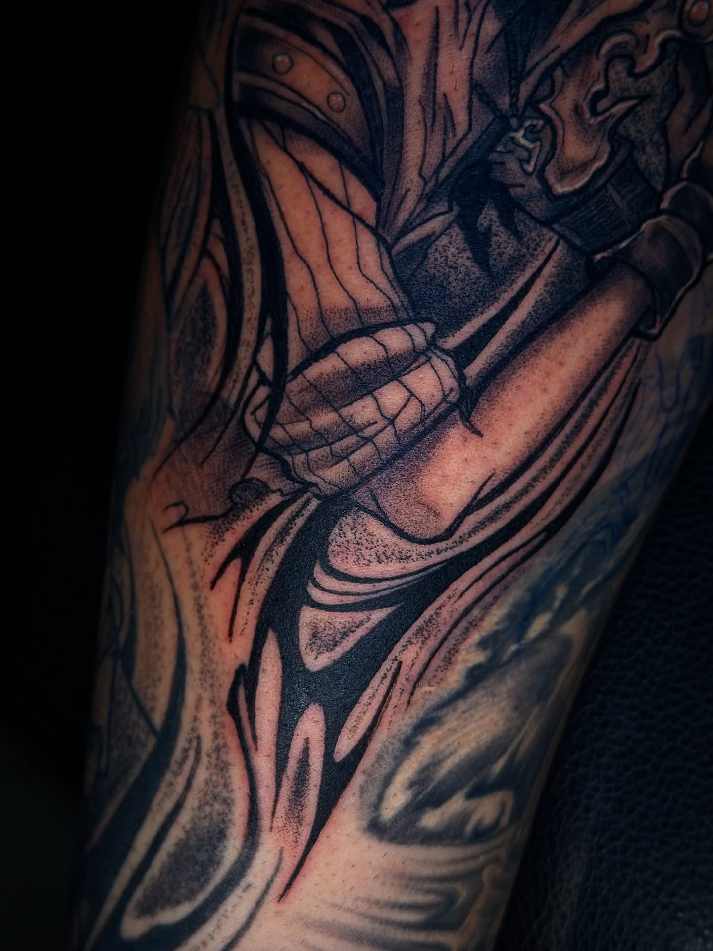 Warrior dotwork tattoo on the forearm by Aiden Madrigal