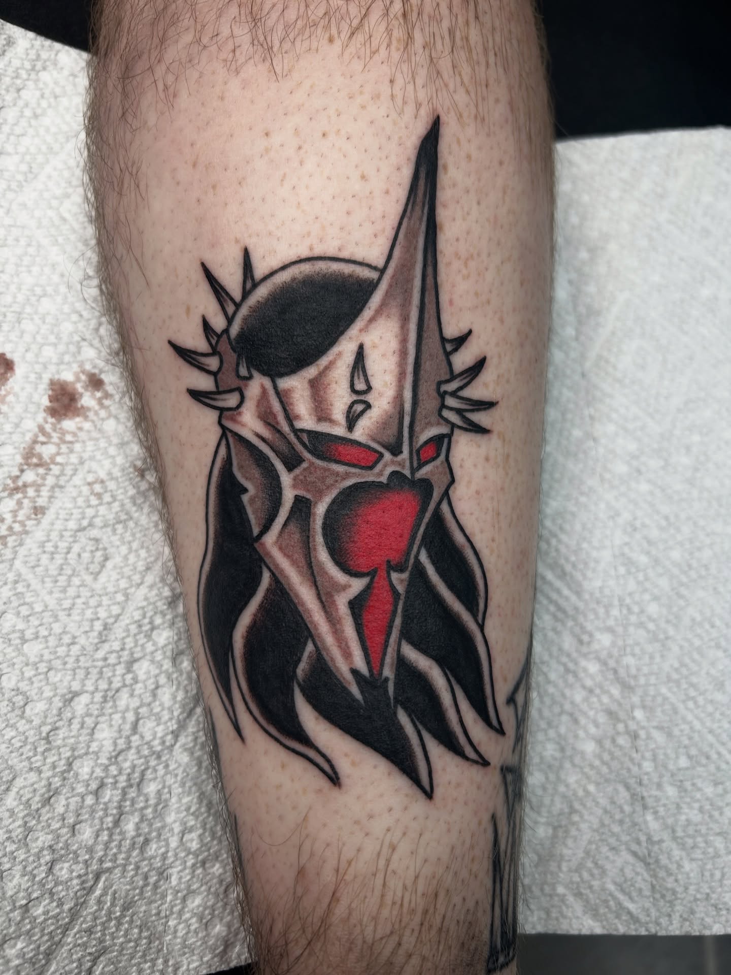 Demon mask dark realism tattoo on the forearm by Dylan James