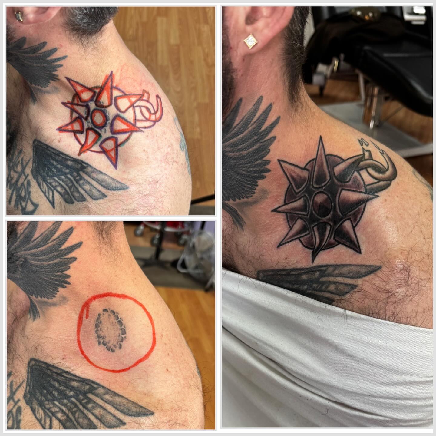 Geometric star geometric tattoo on the shoulder by Justin Fiveson