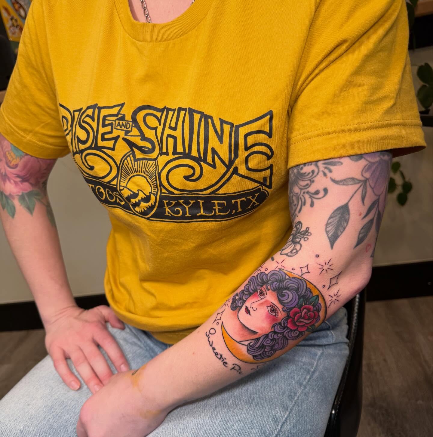 Woman's face realism tattoo on the forearm by Rebecca Basma Smith