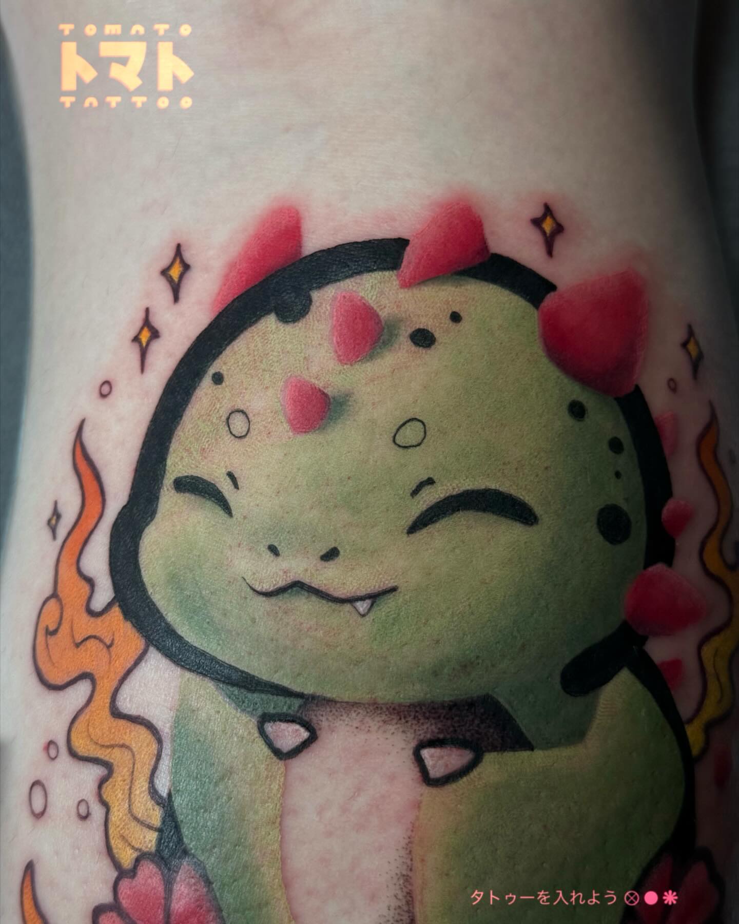 Tattoo by @tomato.tattoos — dotwork, anime