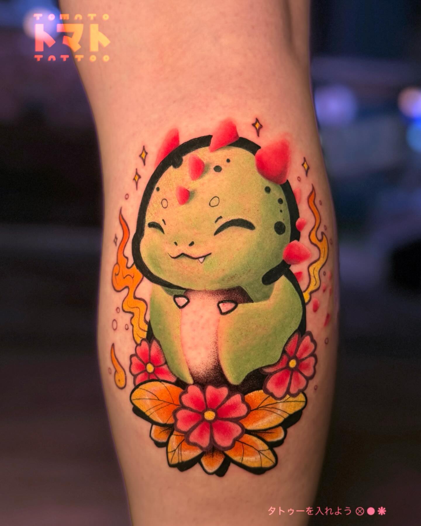 Tattoo by @tomato.tattoos — dotwork, anime