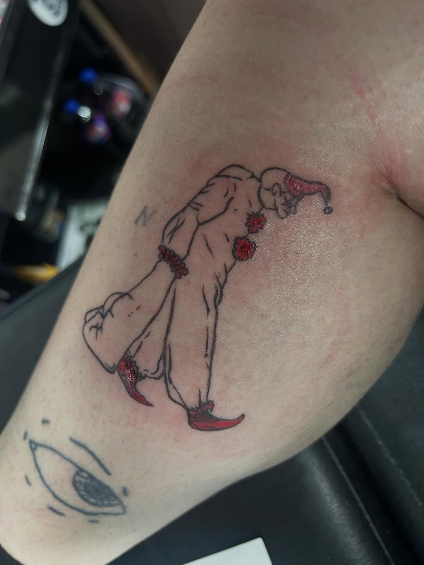Clown American traditional tattoo on the forearm by Madison