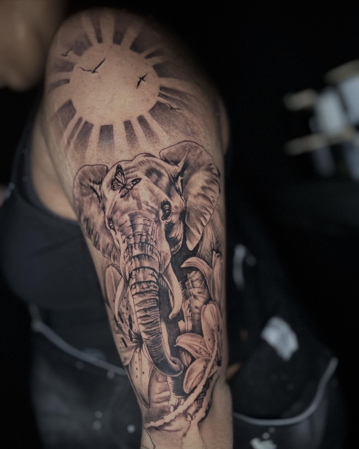 Elephant realism tattoo on the forearm by Kodi Klo