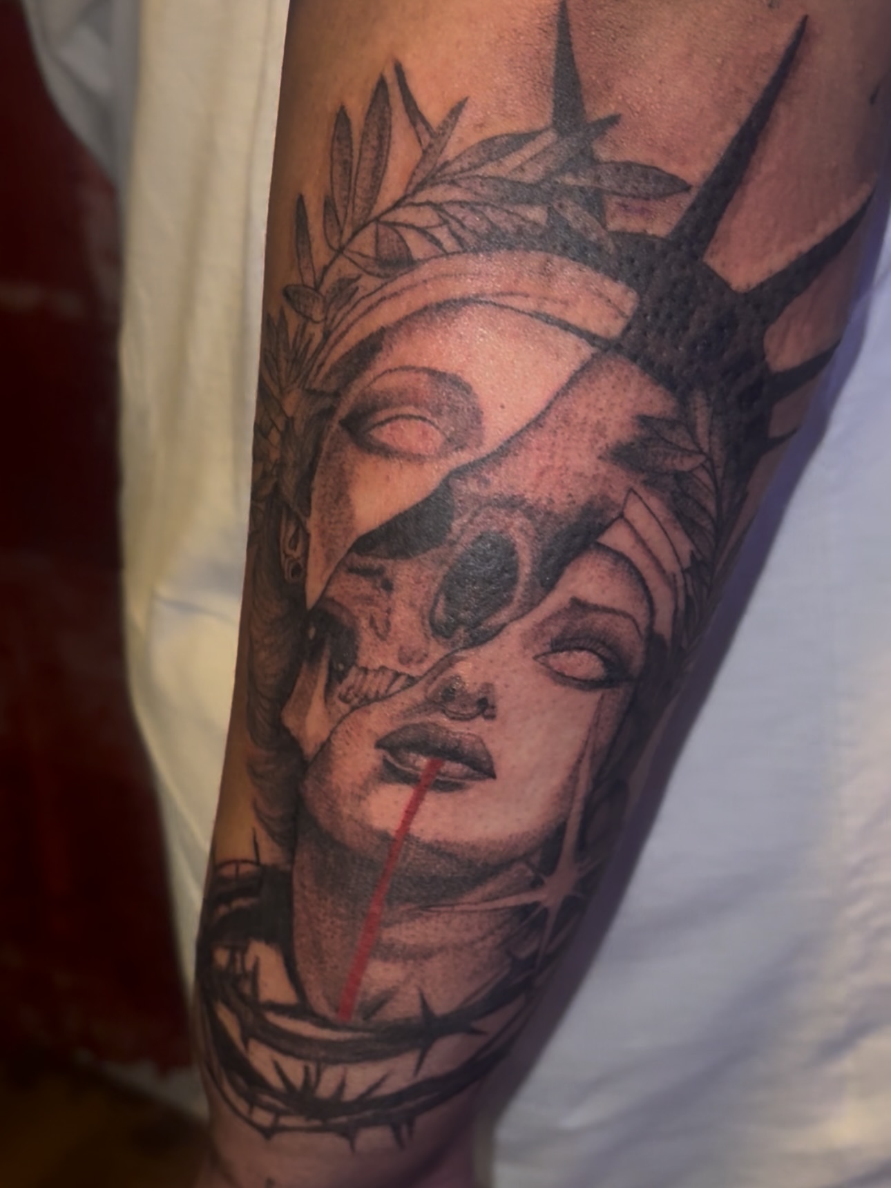 Statue of liberty black and grey tattoo on the forearm by 𝔾𝔥𝓸ş𝔱