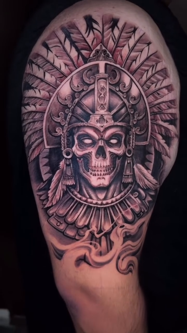 Skull headdress realism tattoo by TATTOOS by Elvis Ramos - California tattoo