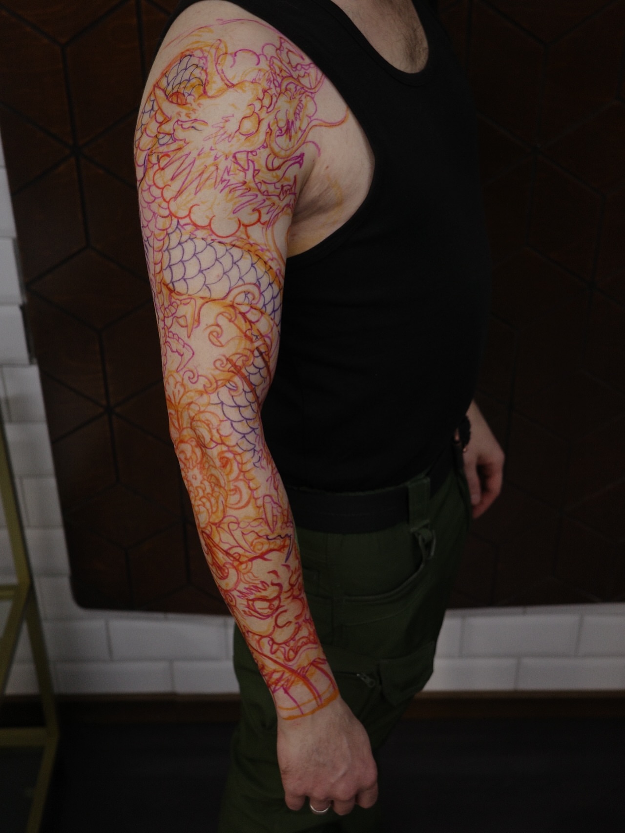 Dragon japanese irezumi tattoo on the upper arm by Innokenty Meshchakov, Portland, Oregon
