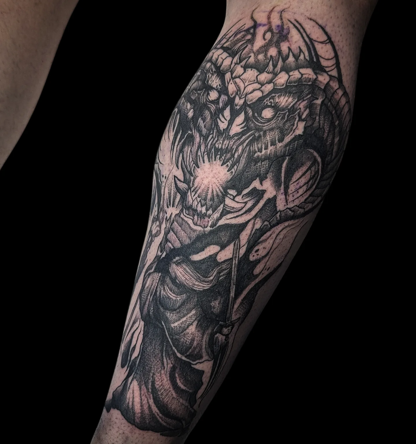 Tattoo by @powetattoos — dotwork, dark_realism