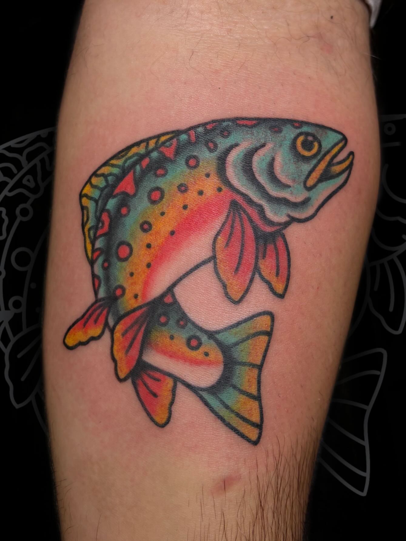 Rainbow trout American traditional tattoo on the forearm by πππ₯π πππππͺ kΚ