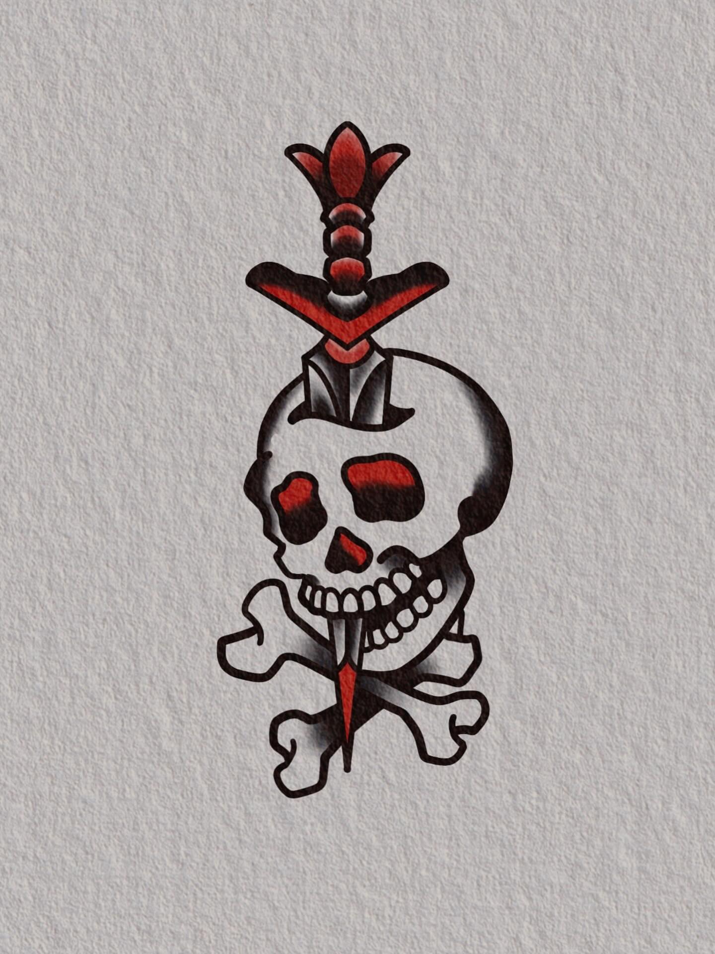 Skull and dagger American traditional tattoo by J. Arturo Laparra