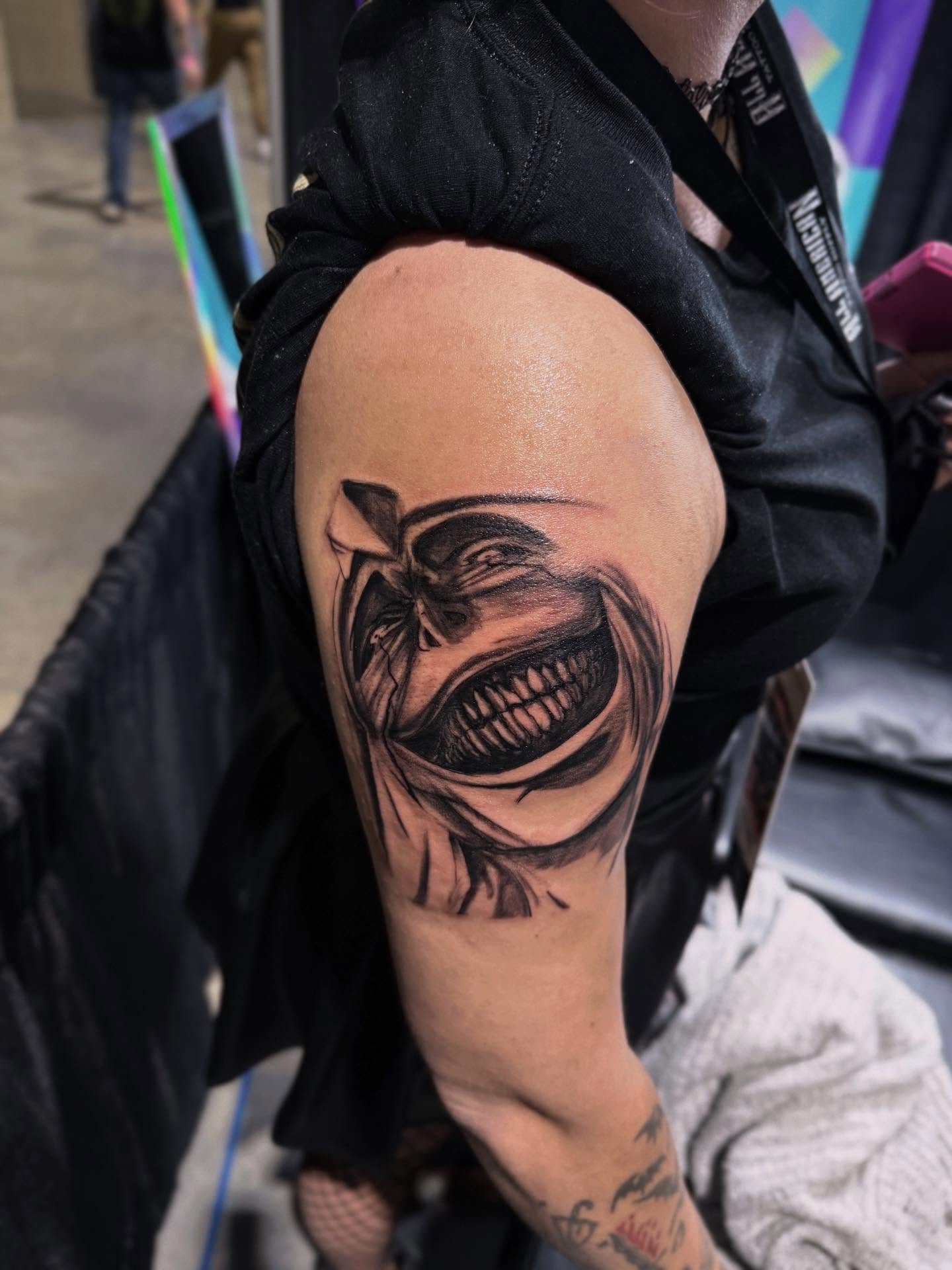 Tattoo by @pandamonium_tattoos — black_and_grey