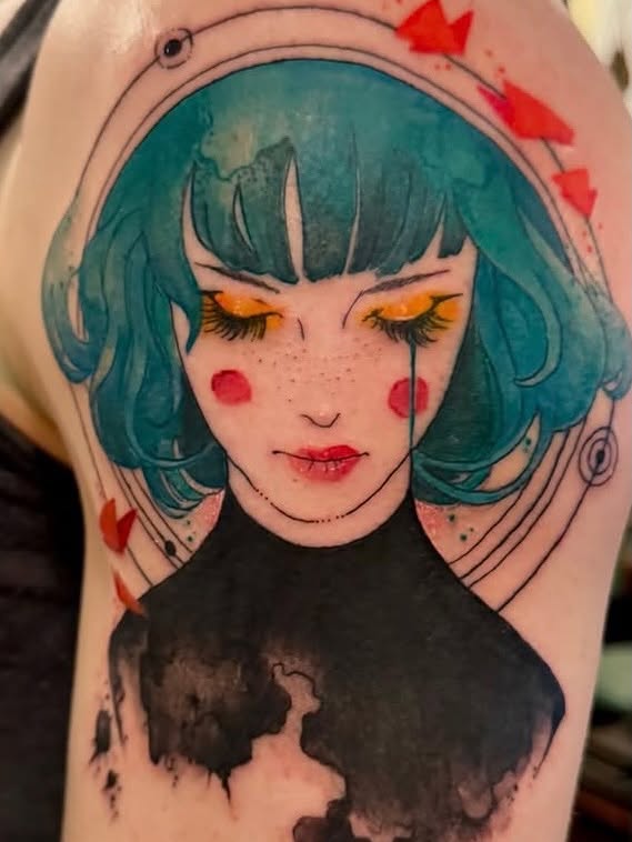 Tattoo by @joyinsorrowtattoo — anime, watercolor
