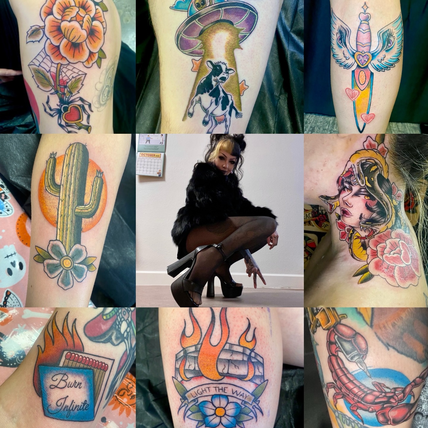 Cactus and flower American traditional tattoo on the forearm by Ashley Lin Las Vegas Tattoo Artist