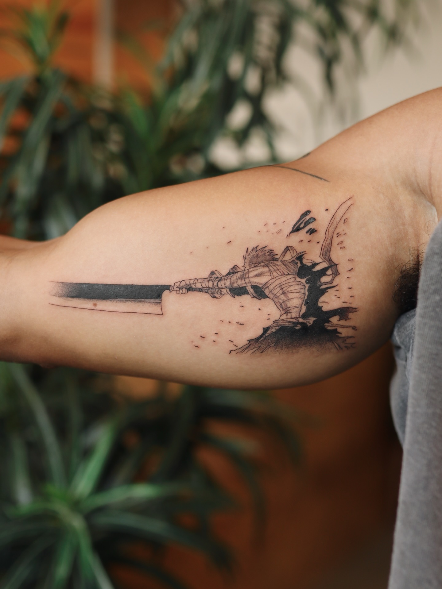 Sword and warrior black and grey tattoo on the forearm by aamora ꩜