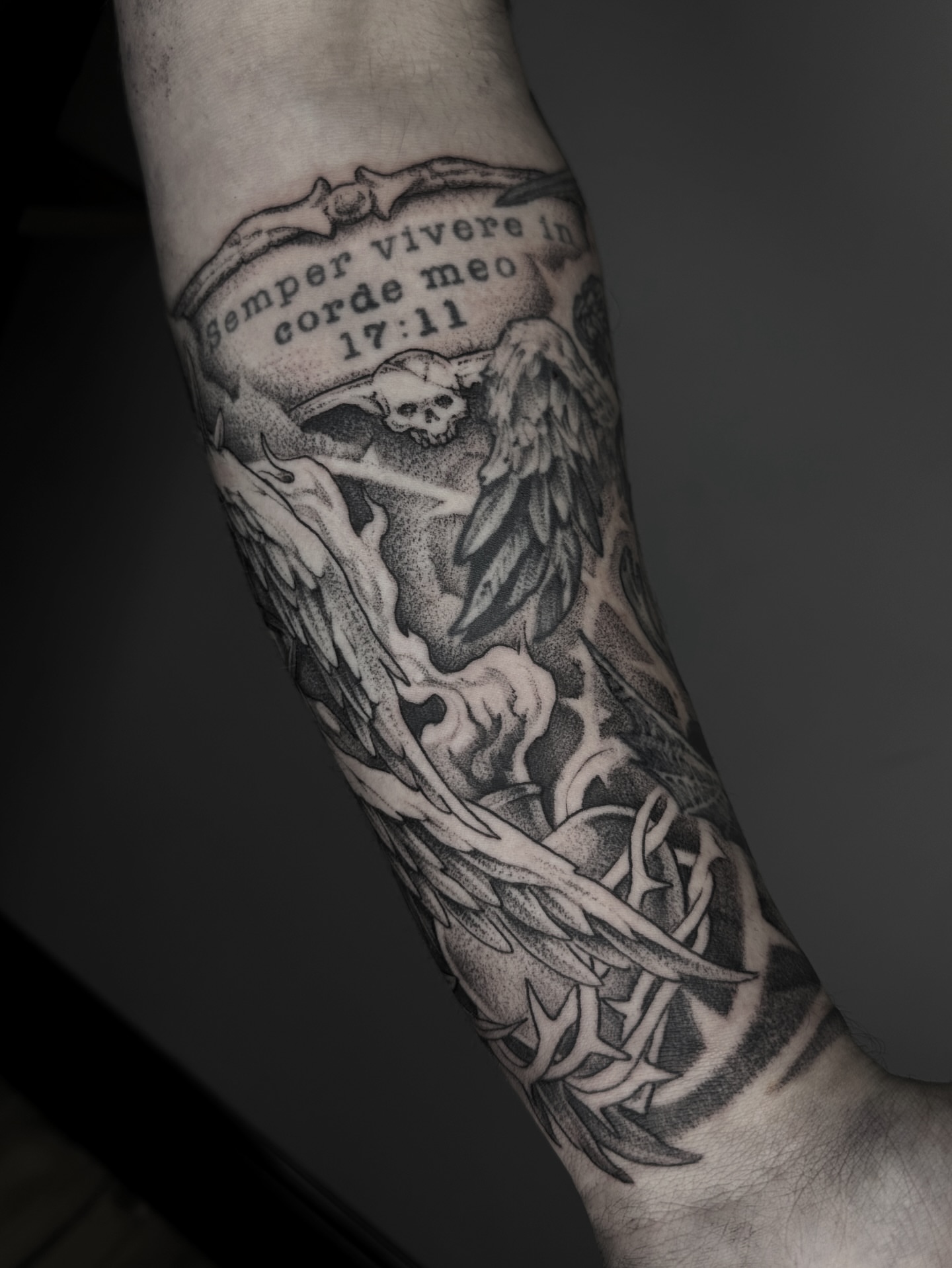 Tattoo by @panyvinoo — black_and_grey, dotwork
