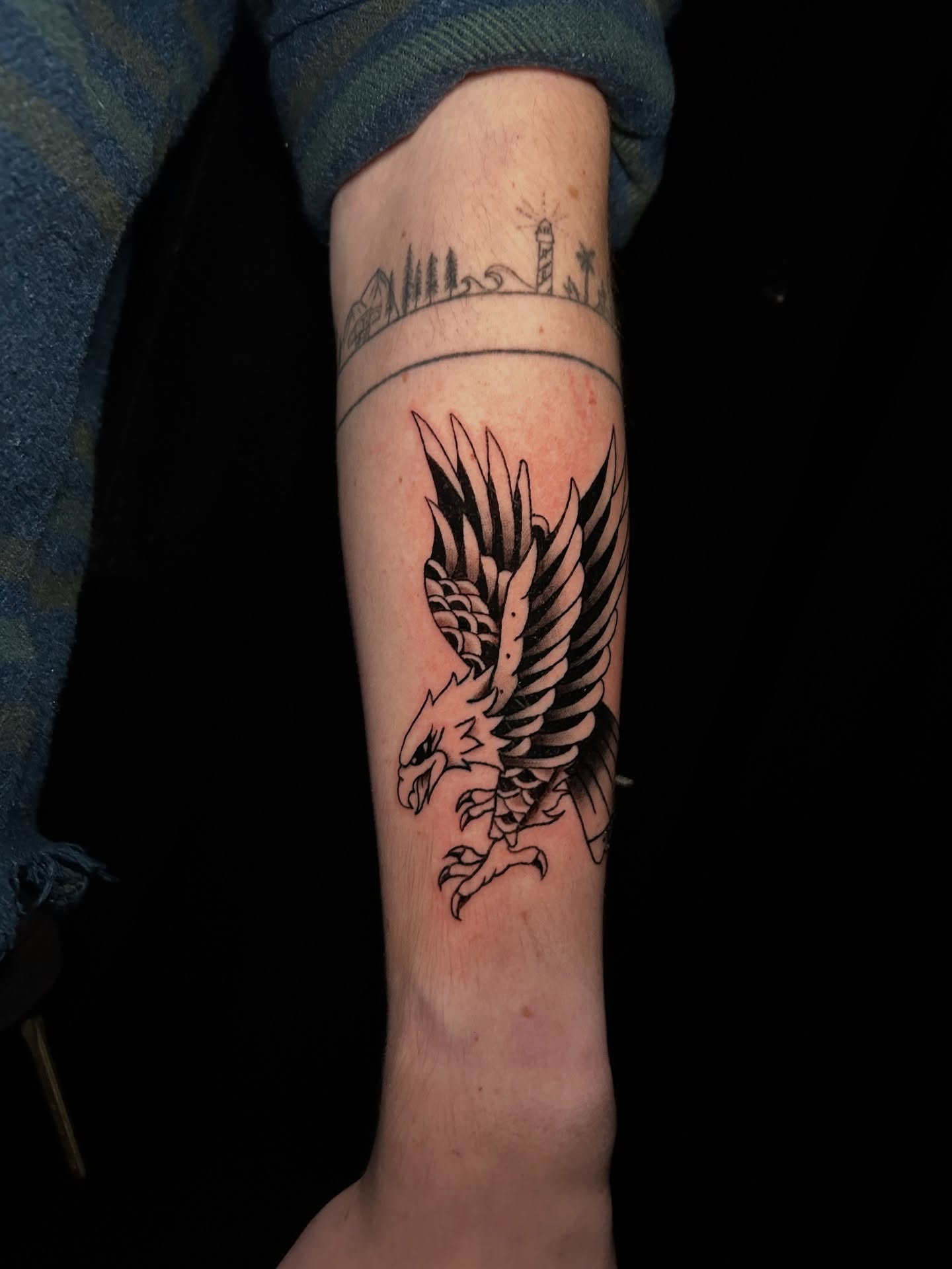 Eagle black and grey tattoo on the forearm by Jake, Salt Lake City, Utah