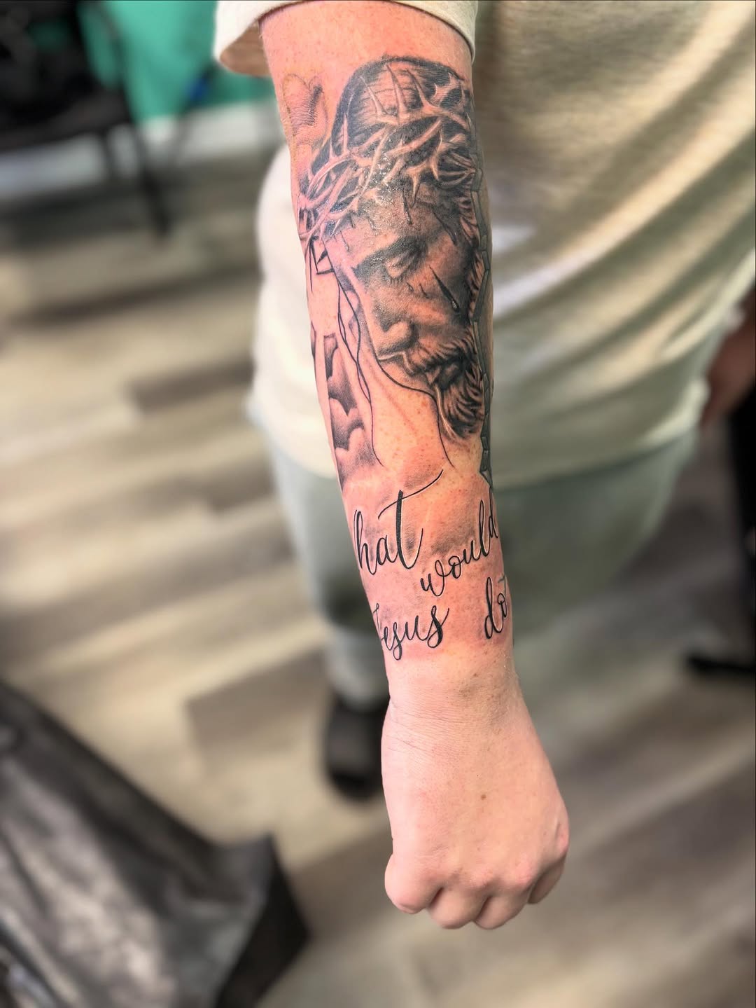 Tattoo by @bromintocheese — realism, lettering_script