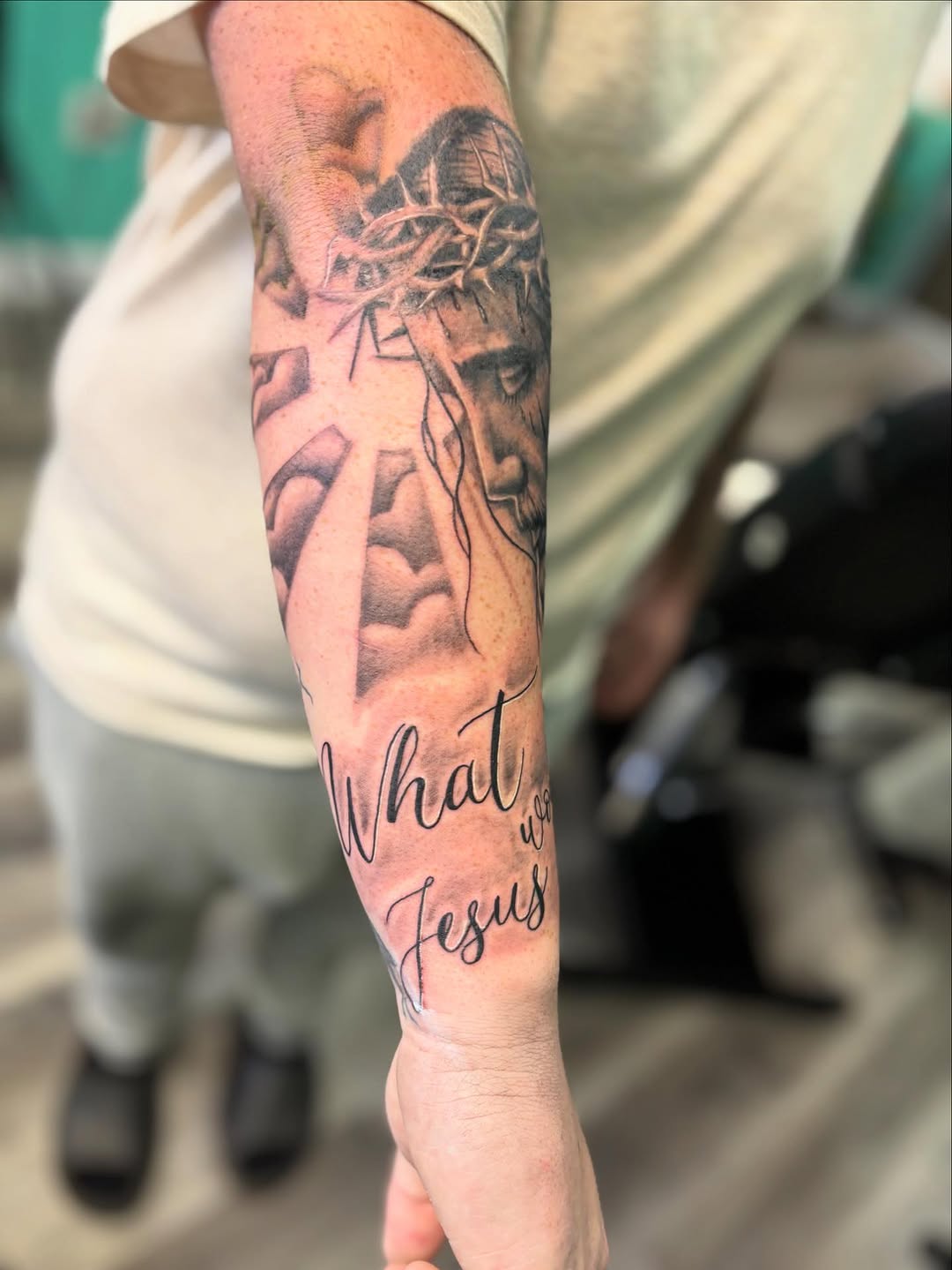Tattoo by @bromintocheese — black_and_grey, lettering_script