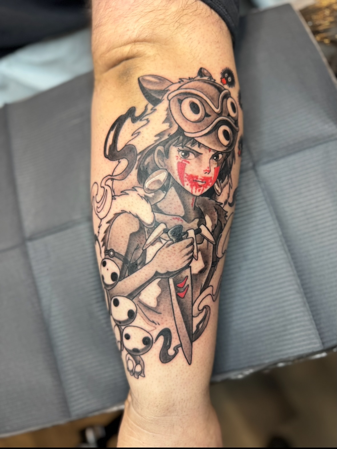 Anime character anime tattoo on the forearm by Erin Bratzler