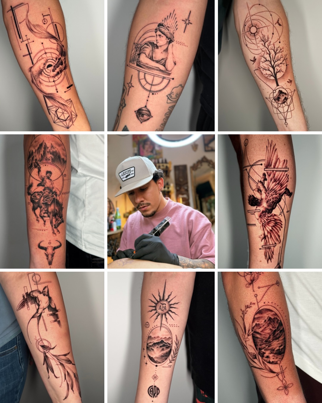 Astronomical symbols geometric tattoo on the forearm by Moi Rivas, Salt Lake City, Utah
