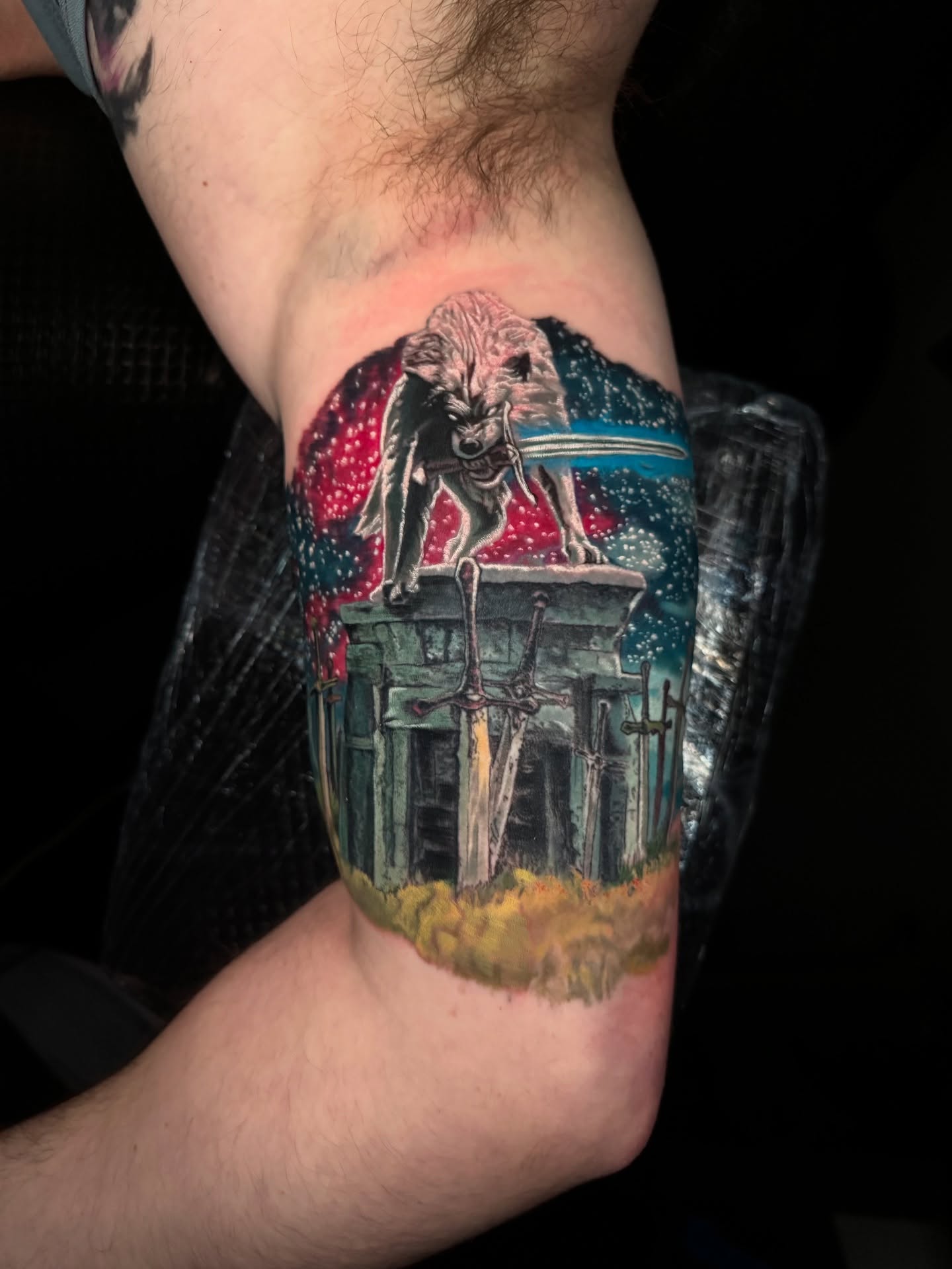 Lion statue realism tattoo on the forearm by Xzavier Varo