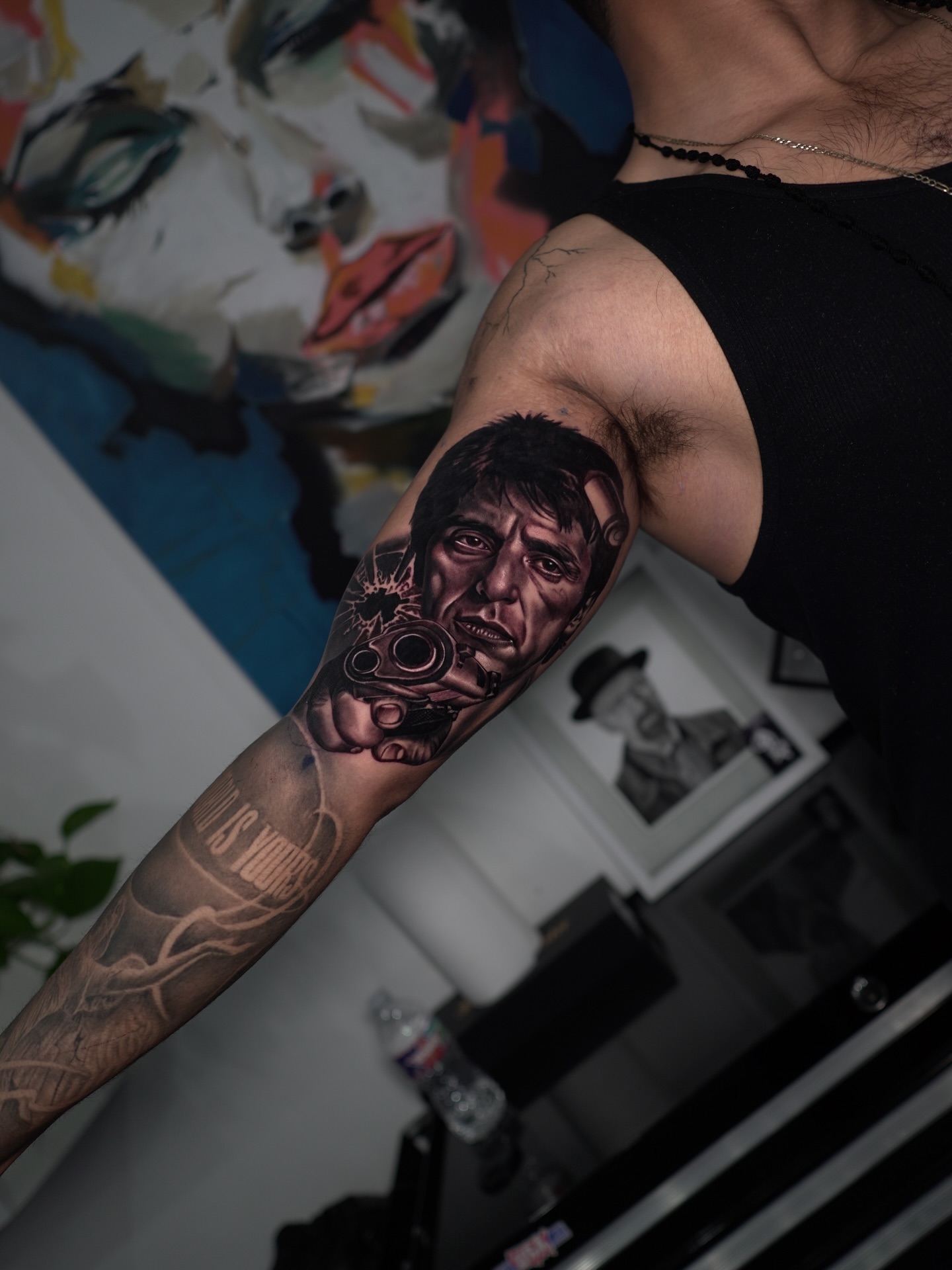 Scarface realism tattoo on the forearm by Dallas tattoo artist