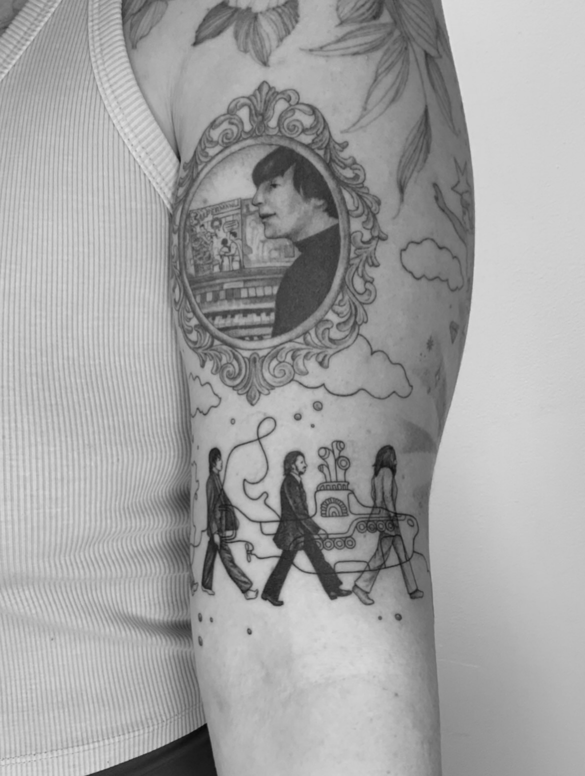 The Beatles Abbey Road album cover realism tattoo on the forearm by ☆ Nashville Fine Line Tattoo Artist ☆