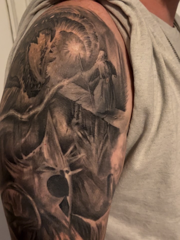 Tattoo by @strikt — black_and_grey, realism