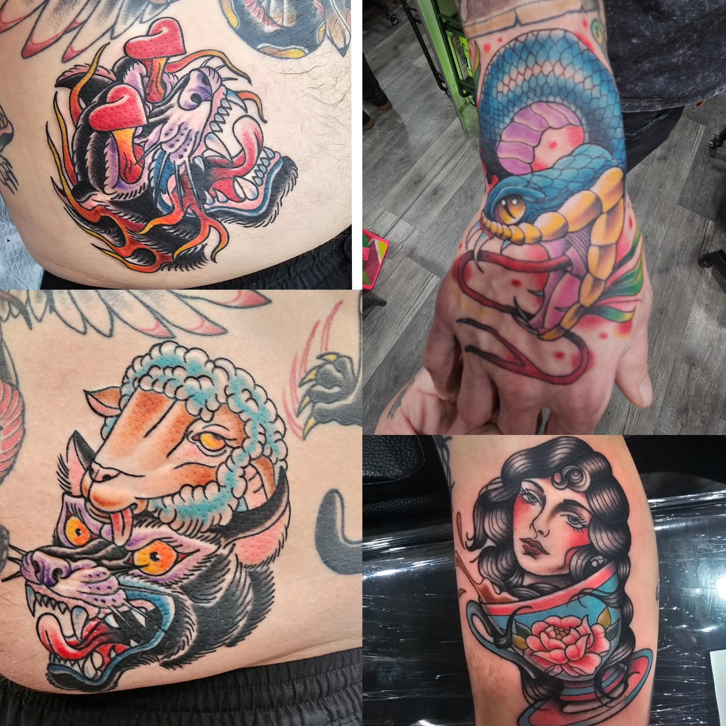 Tattooed lion American traditional tattoo on the upper arm by Matthew Ashmore
