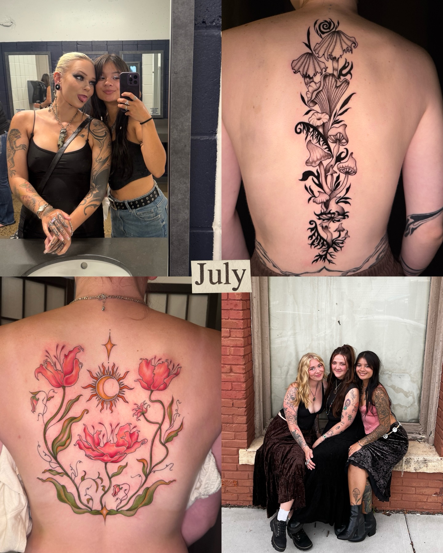 Floral arrangement new school tattoo on the back by ✨Syreena✨