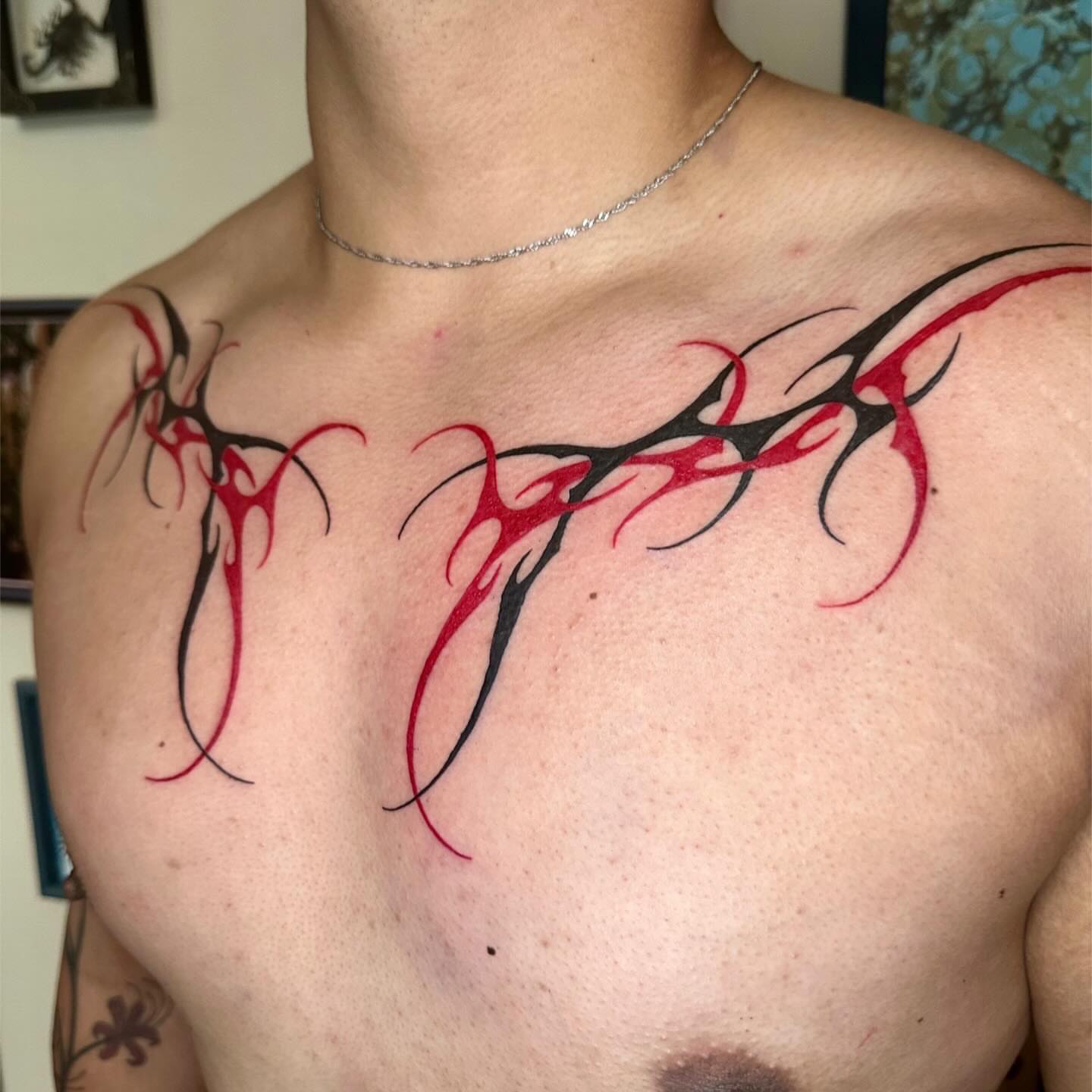 Tribal design tribal tattoo on the chest by 𝔠𝔞𝔯𝔯𝔦𝔢