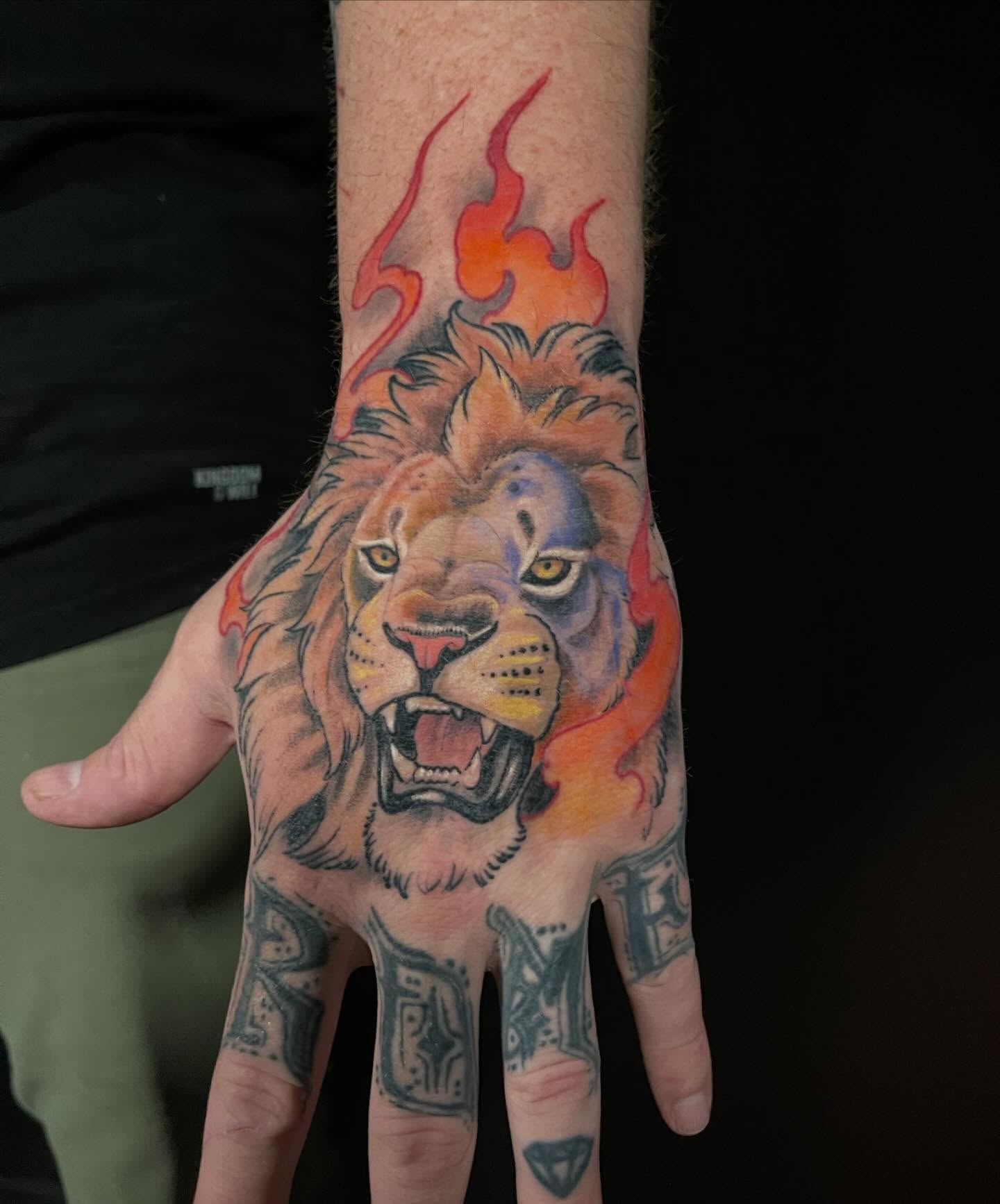 Lion realism tattoo on the hand by ✨𝕄𝕚𝕜𝕖 𝕆’𝔽𝕒𝕣𝕣𝕖𝕝𝕝✨, Denver, Colorado